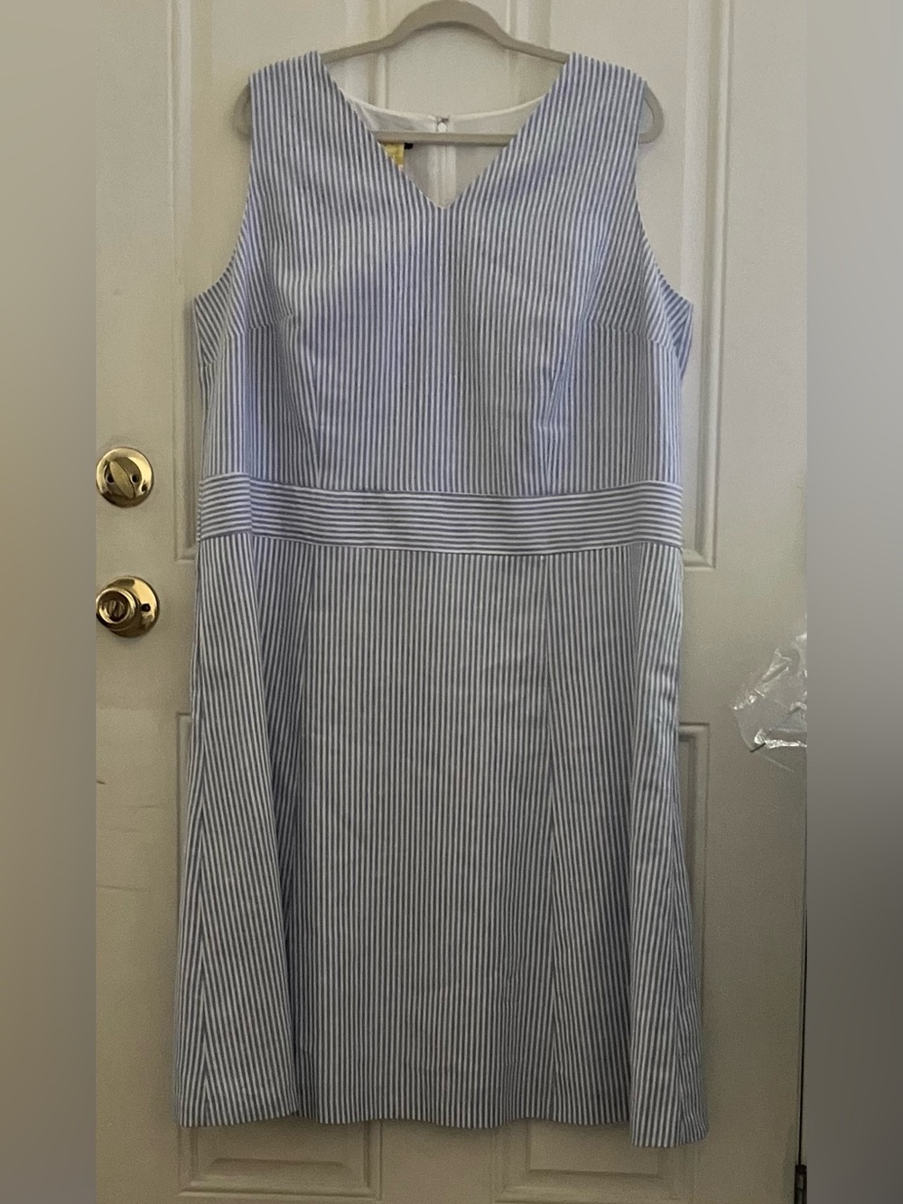 Talbots Seersucker Fit & Flare Dress in Ocean Stripe -16W
